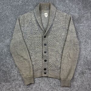 Gap Budding Cable Knit Sweater Mens Small Gray Shawl Collar Grandpa Core Classic